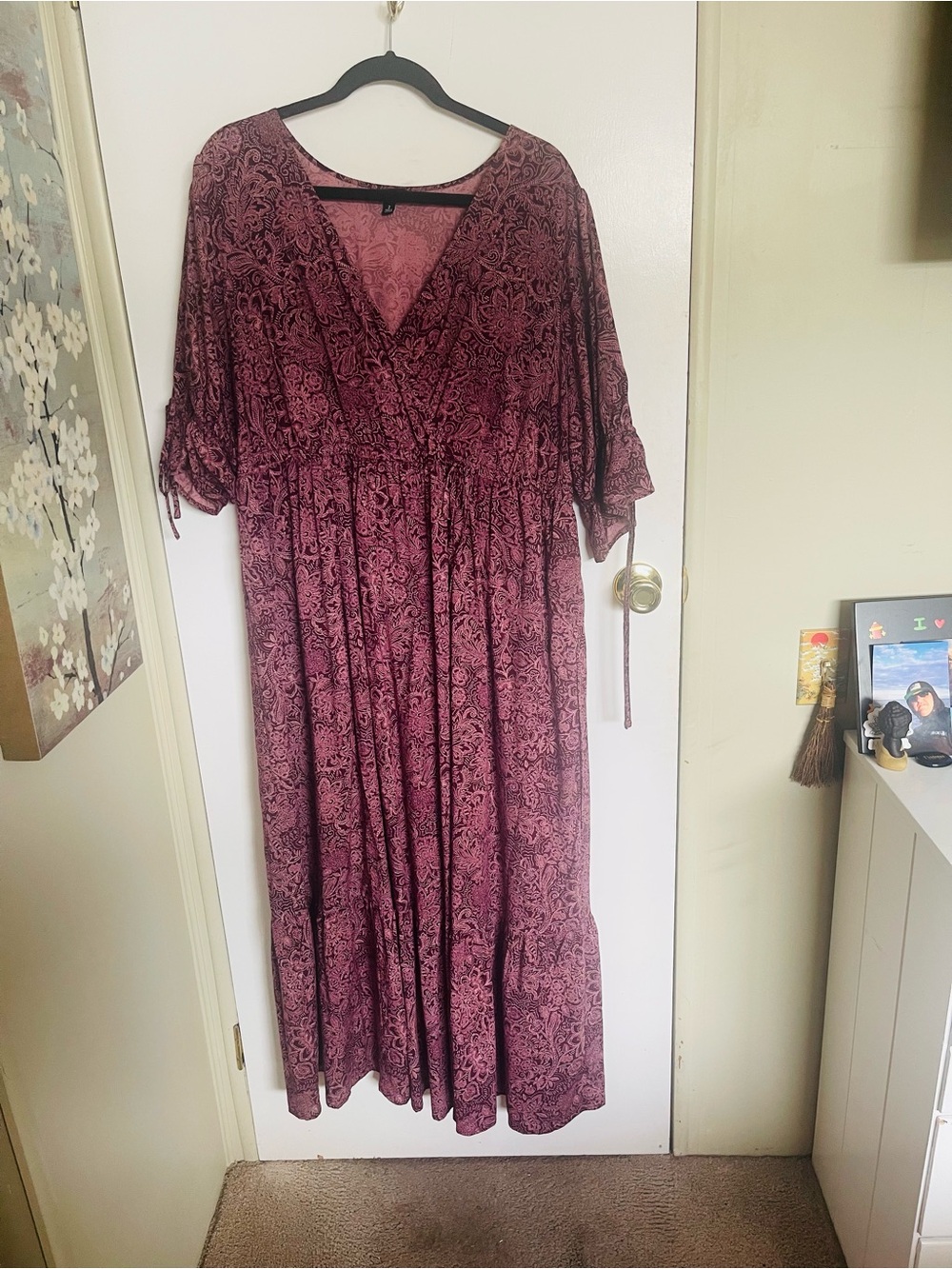 Women's Burgundy Print Mock Wrap Maxi Dress